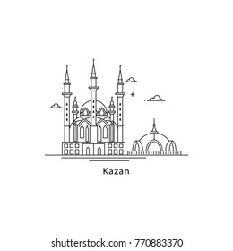 Logo de Kazan aislado de fondo blanco. Ilustración vectorial de la línea de puntos de referencia de Kazan. Concepto de viajes a las ciudades rusas.