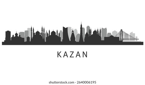 Kazan Russia Skyline Silhouette with Cityscape.