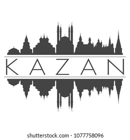 Kazan Russia Skyline Vector Art Mirror Silhouette Emblematic Buildings