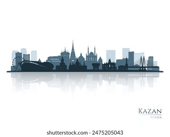 Kazan skyline silhouette with reflection. Landscape Kazan, Russia. Vector illustration.