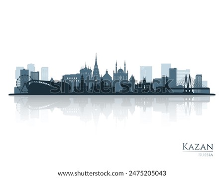 Kazan skyline silhouette with reflection. Landscape Kazan, Russia. Vector illustration.