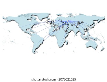 Kazan-Russia in concept vector illustration, map showing flights from Kazan-Russia to major cities around the world.