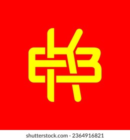 KB, BK monogram logo overlapping, golden yellow color on a red background