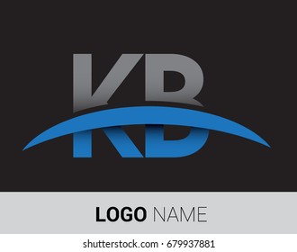 KB initial logo company name colored grey and blue swoosh design.