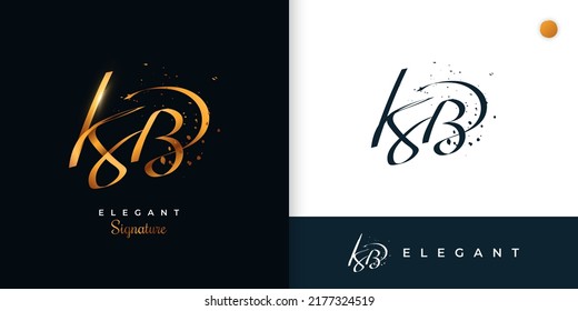 KB Initial Signature Logo Design with Elegant and Minimalist Gold Handwriting Style. Initial K and B Logo Design for Wedding, Fashion, Jewelry, Boutique and Business Brand Identity