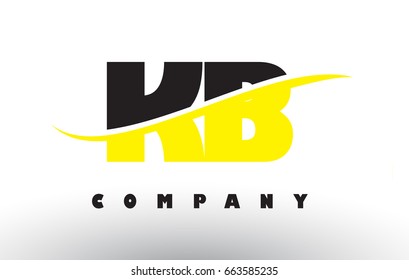 KB K B  Black and Yellow Letter Logo with White Swoosh and Curved Lines.