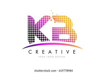 KB K B Dots Letter Logo Design with Magenta Bubble Circles and Swoosh