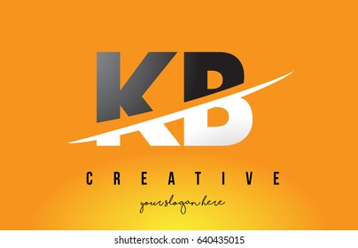 KB K B Letter Modern Logo Design with Swoosh Cutting the Middle Letters and Yellow Background.