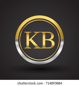 KB Letter logo in a circle, gold and silver colored. Vector design template elements for your business or company identity.