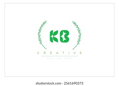 KB letters eco logo with leaf. Fresh nature and healthy leaf logo design.