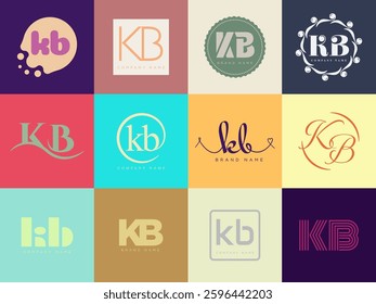 KB logo company template. Letter k and b logotype. Set different classic serif lettering and modern bold text with design elements. Initial font typography. Collection trendy business identity.