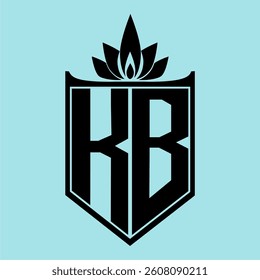 KB Logo featuring a minimalist design with a crown-like flower symbol on top, bold black elements, and a soft blue background, perfect for branding and modern visual identity.