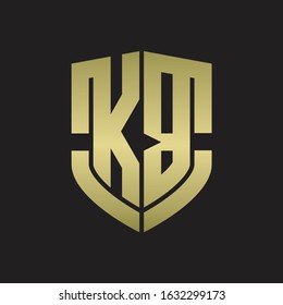 KB Logo monogram with emblem shield shape design isolated gold colors on black background