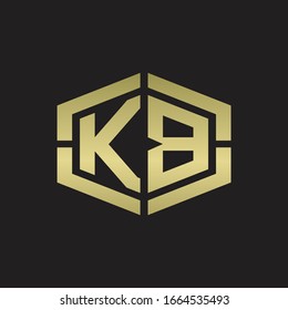 KB Logo monogram with hexagon shape and piece line rounded design tamplate on gold colors