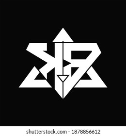 Monograma del logotipo KB aislado con plantilla de diseño de forma triangular en fondo negro