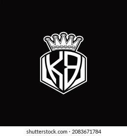 Monograma del logotipo KB con forma de emblema de lujo y plantilla de diseño de corona sobre fondo negro