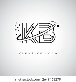 Logotipo do Monograma da Órbita KB - Marca de Letra Mínima Futurista com Linha de Arte Circular, Pontos Inspirados na Tecnologia e Conceito de Movimento Espacial para Identidade de Marca Moderna