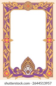Kbach Khmer Frame Vector Arts, Cambodia or Khmer Ornament Style, South East Asia Ornament Swirl Design. Thai, Laos, Vietnam, Myanmar, India, Swirl frame.
