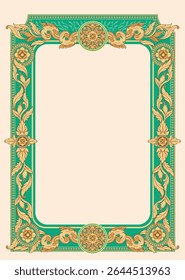 Kbach Khmer Frame Vector Arts, Cambodia or Khmer Ornament Style, South East Asia Ornament Swirl Design. Thai, Laos, Vietnam, Myanmar, India, Swirl frame.