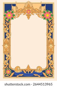 Kbach Khmer Frame Vector Arts, Cambodia or Khmer Ornament Style, South East Asia Ornament Swirl Design. Thai, Laos, Vietnam, Myanmar, India, Swirl frame.