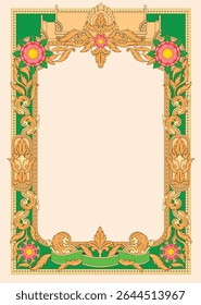 Kbach Khmer Frame Vector Arts, Cambodia or Khmer Ornament Style, South East Asia Ornament Swirl Design. Thai, Laos, Vietnam, Myanmar, India, Swirl frame.