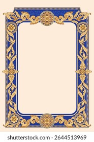 Kbach Khmer Frame Vector Arts, Cambodia or Khmer Ornament Style, South East Asia Ornament Swirl Design. Thai, Laos, Vietnam, Myanmar, India, Swirl frame.