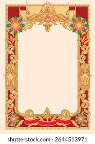 Kbach Khmer Frame Vector Arts, Cambodia or Khmer Ornament Style, South East Asia Ornament Swirl Design. Thai, Laos, Vietnam, Myanmar, India, Swirl frame.