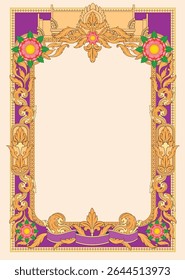 Kbach Khmer Frame Vector Arts, Cambodia or Khmer Ornament Style, South East Asia Ornament Swirl Design. Thai, Laos, Vietnam, Myanmar, India, Swirl frame.