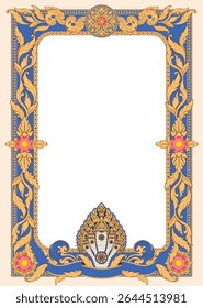 Kbach Khmer Frame Vector Arts, Cambodia or Khmer Ornament Style, South East Asia Ornament Swirl Design. Thai, Laos, Vietnam, Myanmar, India, Swirl frame.