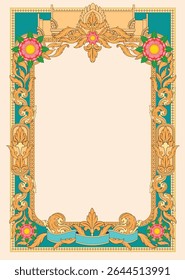 Kbach Khmer Frame Vector Arts, Cambodia or Khmer Ornament Style, South East Asia Ornament Swirl Design. Thai, Laos, Vietnam, Myanmar, India, Swirl frame.