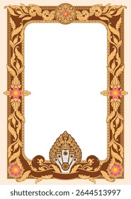 Kbach Khmer Frame Vector Arts, Cambodia or Khmer Ornament Style, South East Asia Ornament Swirl Design. Thai, Laos, Vietnam, Myanmar, India, Swirl frame.