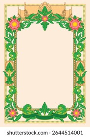 Kbach Khmer Frame Vector Arts, Cambodia or Khmer Ornament Style, South East Asia Ornament Swirl Design. Thai, Laos, Vietnam, Myanmar, India, Swirl frame.