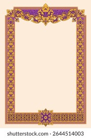 Kbach Khmer Frame Vector Arts, Cambodia or Khmer Ornament Style, South East Asia Ornament Swirl Design. Thai, Laos, Vietnam, Myanmar, India, Swirl frame.