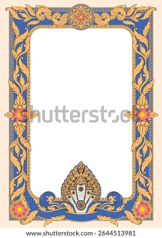 Kbach Khmer Frame Vector Arts, Cambodia or Khmer Ornament Style, South East Asia Ornament Swirl Design. Thai, Laos, Vietnam, Myanmar, India, Swirl frame.
