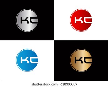 Kc company linked letter logo golden silver red blue logo design
