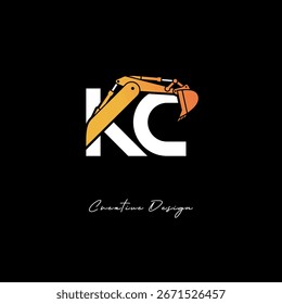 KC Excavator Arm Construction Logo - Bold Industrial Letter mark Design for Heavy Equipment, Contractor Branding and Modern Engineering Identity
