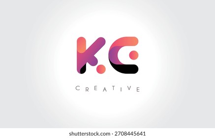 Logotipo abstrato gradiente KC com formas arredondadas criativas