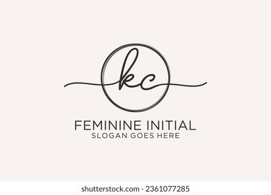 KC handwriting logo with circle template vector logo of initial signature, wedding, fashion, floral and botanical with creative template.