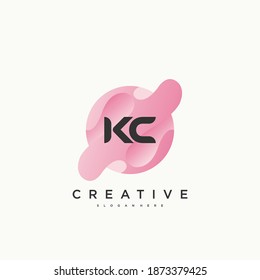 KC Elementos de plantilla de diseño de iconos con el logotipo de la carta inicial con el color de las ondas.