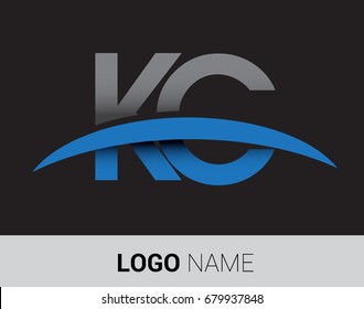 KC initial logo company name colored grey and blue swoosh design.
