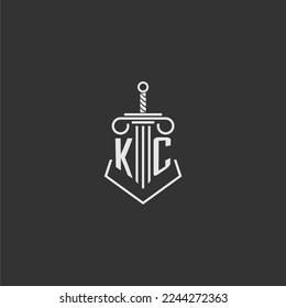 KC initial monogram law firm with sword and pillar logo design