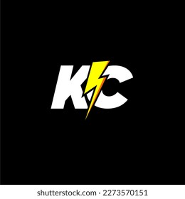KC initial monogram logo for gaming with Gemoteric line thunder shape style design on isolated background