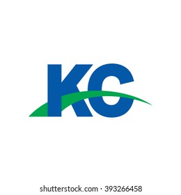 KC initial overlapping swoosh letter logo blue green