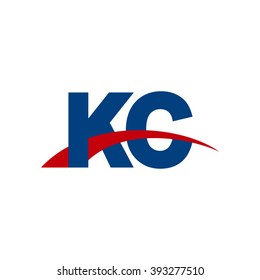 KC initial overlapping swoosh letter logo blue red