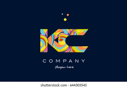 kc k c alphabet letter logo colors colorful rainbow acrylic font creative text dots company vector icon design template
