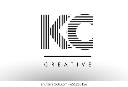 KC K C Black and White Letter Logo Design with Vertical and Horizontal Lines.