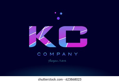 kc k c  creative color blue background pink purple magenta alphabet letter company logo vector icon