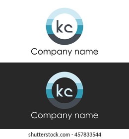 KC letter circle shape icon logo white blue