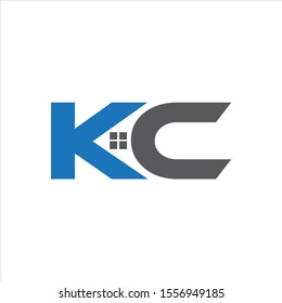 KC Letter Home Logo Design With Blue And Black