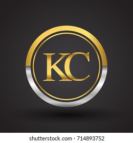 KC Letter logo in a circle, gold and silver colored. Vector design template elements for your business or company identity.